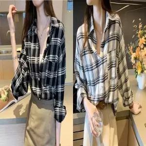 [하프클럽/셀러허브_여성트랜드패션]여자 체크셔츠 블라우스 상의 캐주얼