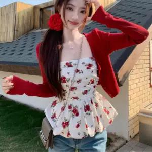 플레어 오프숄더블라우스 오프숄더 주름 데이트룩 플라워블라우스 스모크