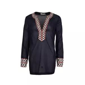 [중고명품] 44 FW 네이비 커프스 포인트 에스닉 V넥 블라우스