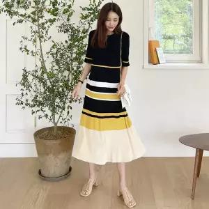 [하프클럽/]알리 배색 니트원피스