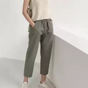 [하프클럽/]여자 하렘핏 미색 마원단 끈바지 혼방 세미배기 바지