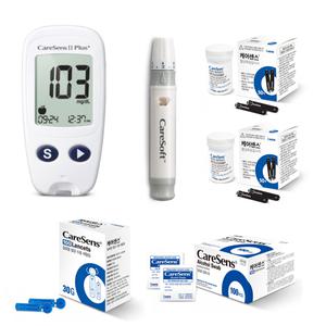 케어센스2플러스 혈당측정기 풀세트 (기계+채혈기+혈당시험지110매+채혈침110개+알콜솜100매+파우치+수첩)
