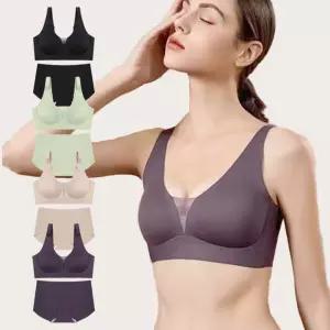  여성 이너웨어 노와이어 노라인 무봉제 프리컷 퓨징 브라 팬티 세트 (4color)