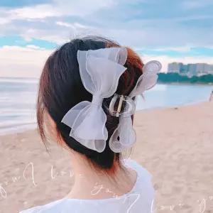 로라하 대형 빅사이즈 왕리본 쉬폰 망사 헤어 집게핀 전체 올림머리 반묶음 숱많은 머리핀 헤어핀 블룸