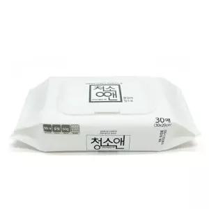 청소앤 엠보원단 물걸레청소포 1팩30매 캡형 일회용 청소물티슈 중형 물걸레포