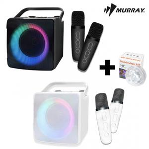 무선 블루투스 노래방 듀얼 마이크 기계 LED 스피커 미러볼 가정용 마이크세트 레인보우