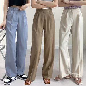 쿨 슬랙스(썸머/아이스)하이웨스트 통일자 핀턱 롱 와이드 군살보정 팬츠 4Color