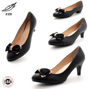 [3cm 5cm 7cm 빅사이즈 255mm-270mm] 국내제작 가볍고 발볼편한 리본장식 여성 큰발 펌프스 통굽 정장구두 NA 304-704