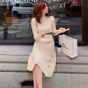 [오노마] ONM 사선 골지 플레어 미디기장 데일리 니트 원피스 (S9617351)