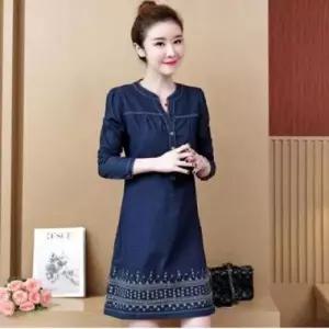 [오노마] ONM 밑단자수 청원피스 F61121 데님원피스 긴팔 V넥 (S12074607)