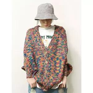 [하프클럽/앞머리]알록달록 컬러배색 가오리핏 니트 카디건n0307