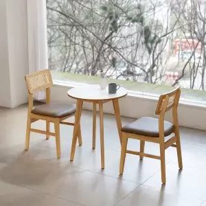 [공간미가구]밀키우드 600 원형 핸즈라탄 2인 세트 카페 식탁 인테리어 주방 커피숍