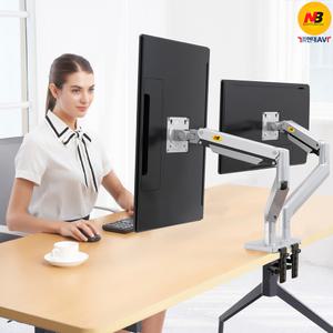 현대AV NB-G32 대형 듀얼 모니터 책상 거치대 게임 모니터암, 최대 32인치(2대)/대당 2~12kg 지지, 실버 색상, 케이블 정리 지원, 정품 한글 설치안내서 제공, 데스크 마운트, 받침대, 관절 브라켓, 앵글, 삼성 LG