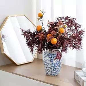 [플라워트리]마로니에 조화 화병 가을 단풍 도자기 set 40cm 인테리어 꽃 테이블 장식 소품 모형 꾸미기