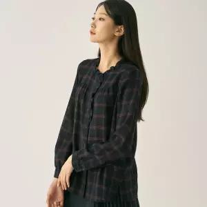 [ZISHEN] 여성 메탈체크 프릴넥 버튼 셔츠 LFWSN904_NA