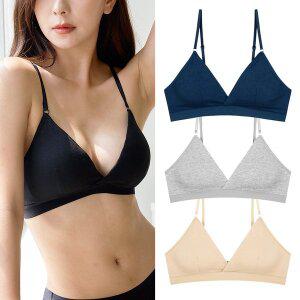 2+1 코튼 크로스 노와이어 브라렛 3매 세트 브라탑 심리스 면 브래지어