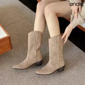 [아나이스] 스웨이드 웨스턴 미들부츠 4.5cm_24FW218 [무료배송]