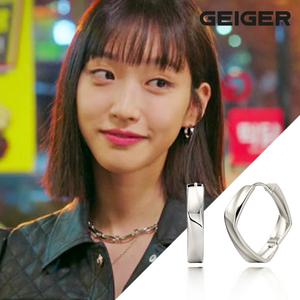 [가이거] 스퀘어 링 원터치 실버 귀걸이 GISVEE048