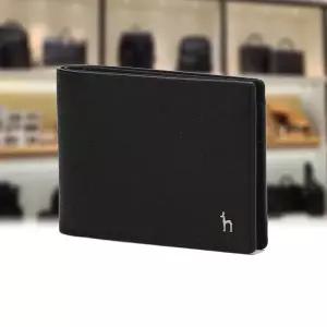 [헤지스](대전신세계)[GOLDEN LANE] 블랙 음각패턴 소가죽 슬림 반지갑 HJWA5E571BK