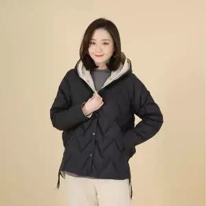 애비뉴투지 엄마옷 도로시 후드 니트배색 여성 가을 겨울 오리털 패딩 루즈핏 벌룬