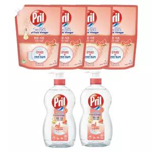 프릴 맑은식초 자몽 용기 700ml, 2개 + 리필 1L, 4개