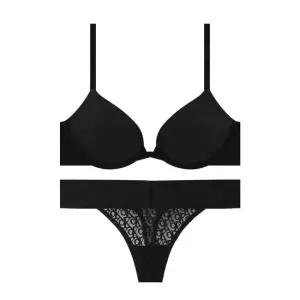 CK 여성 푸쉬업 플런지 브라+티팬티 세트 QF7315+QD5282 BLACK