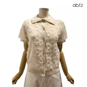 [롯데백화점]abfz 레이스 레이어드 포인트 카라넥 반팔 니트 가디건 APZ2HY31D