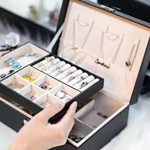 주얼리 2단 가죽 귀걸이 악세사리 보관함 보석함 쥬얼-WFGVE9Q