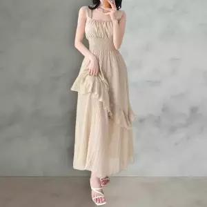 [하프클럽/옷자락]여자 사선 프릴 롱 나시 쉬폰 원피스