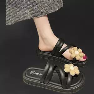 여성 쪼리 쿠션 푹신 꽃장식 스트랩 슬리퍼