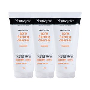 뉴트로지나 딥클린 아크네 포밍 클렌저 175g 3개 / 약산성 폼클렌징