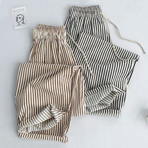 스트라이프 기능성 시어서커 쿨링 아이스 밴딩 팬츠 와이드 체형커버 홈웨어 냉감 바지