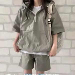 여자 여름 아노락 하프 후디 상하세트 캐주얼 세트05 반팔 후드티 밴딩팬츠 꾸안꾸 데일리룩