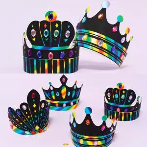 왕관 스크래치 페이퍼 보석 스티커 붙이기 꾸미기 아트 종이 미술 도안 그리기 역할 놀이 활동 키트 생일