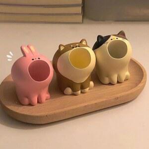 연필꽂이 귀여운 펜꽂이 펜 스탠드 휴대용 송진 책상 정리정돈 공룡 돌고래 펭귄 고양이 개 토끼 모양