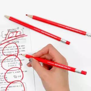 노크 샤프식 빨간 채첨펜 시험 점수 색연필 레드펜 리필심 세트 2.6mm 4개