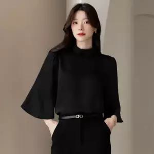 XXL까지) 로라벨리 날개소매 새틴 블라우스 가을 군살커버 하객룩 오피스룩 모임룩 격식룩 빅사이즈