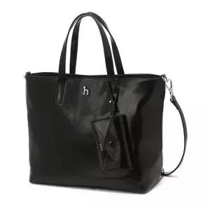 [헤지스](대전신세계)[아이코닉] 크링클 블랙 퍼피 로고 토트겸 숄더백 M (카드참 SET) HIBA5F850BK