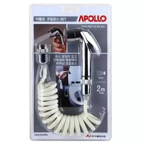 아폴로 코일호스SET 2M 1880528 베란다 욕실 원터치분사 청소용 호스꼬임없이 길게 늘어남