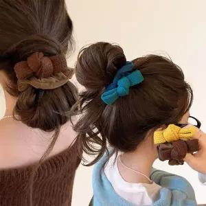 예쁜 니트 뜨개 리본 스크런치 곱창 밴드 헤어끈 포니테일 올림머리 똥머리 머리끈 고무줄