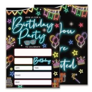 JUPXB 글로우 생일 파티 초대장 를 위한 네온 봉투가 포함된 양면 디자인 20장 4x6인치 용품 A01