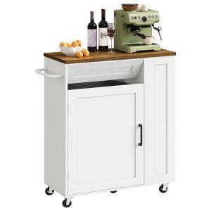 CHOEZON 주방 카트 수납장 이동식 쓰레기통 주방용 수납 다이닝 룸 화이트 및 월넛 MZD06WL