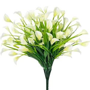 칼라 백합 조화 1개 묶음, 실외용 인조 식물, 실내 화분용 묘지 장식용 플라스틱 조화,