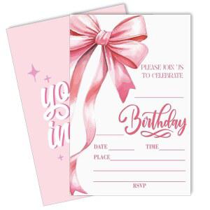 오글쿠 핑크 보우 생일 초대장 들을 위한 파티 봉투가 포함된 20장 샤워 선물 및 장식 4 x 6 A02