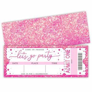 핑크 글리터 생일 초대장 20개 세트 봉투가 있는 렛츠 고 파티 티켓 디자인 용 3 8인치 카드 선물 및 용품