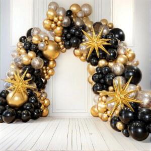 파티우 블랙 및 골드 풍선 아치 키트 갈랜드 140pc 졸업생 생일 파티 장식용 18 12 10 5 인치 메탈릭 색종