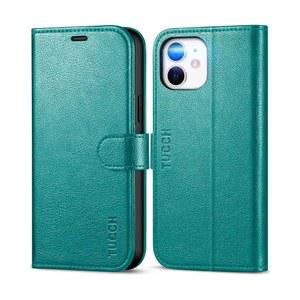 [미국배송] 아이폰호환 12용 TUCCH 케이스 충격 방지 지갑 케이스 [RFID 차단] 카드 홀더 합성 가죽 커버 스탠드 12/12 프로(6.1인치 2020)와 호환되는 완벽한 보호 기능 - 시안