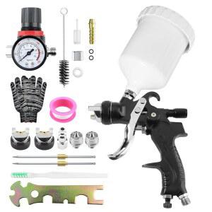 [미국배송] 1.4/1.7/2MM 노즐 및 공기 압축기 조절기가 장착된 HVLP 스프레이 건 플러스 키트 600CC 용량 컵이 자동차 페인트 스프레이어 주택 캐비닛 코팅 DIY용 스프레이어