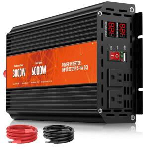 3000W 파워 인버터 12V DC-AC 110V 120V 피크 6000W 2AC 콘센트 및 2.4USB 포트 야외 활동용 LCD 디스플레이 자동차 비상 상황