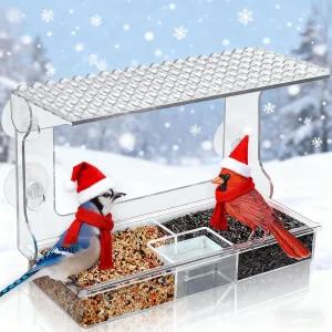 강력한 흡입 컵이 있는 야외용 Gbekery 창문 새 모이통 대용량 분리형 씨앗 및 물 트레이로 볼 수 아크릴